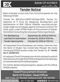 Bank of Khyber Tender Notice